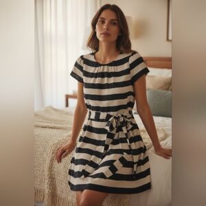Pippa Brown & Black Stripped Dress With Tie At Waist Sz 2